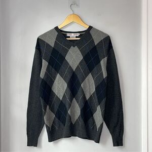 Luigi Baldo Cashmere Silk Arguyle Sweater V Neck